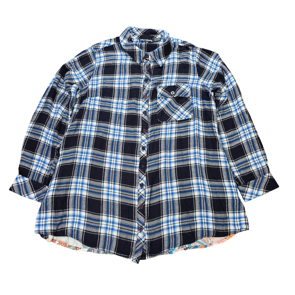 Tolani Collection Plaid Floral Button Down Shirt‎ Women's Size M Blue Paisley